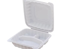 8" Hinged Lid To-Go Container (3 Compartment) - White - LC83 (120 per case)
