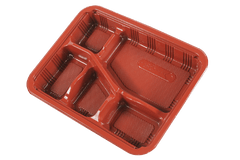 Disposable PP Plastic Lunch Box Tray With Lid - Red/Black - K036 (200 per case)