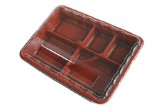 Disposable PP Plastic Lunch Box Tray With Lid - Red/Black - K868 (400 per case)
