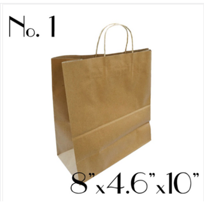 #1 KRAFT PAPER BAG WITH ROUND HANDLE - 250 BAGS / CS (Item: 5701) - CarryOut Supplies
