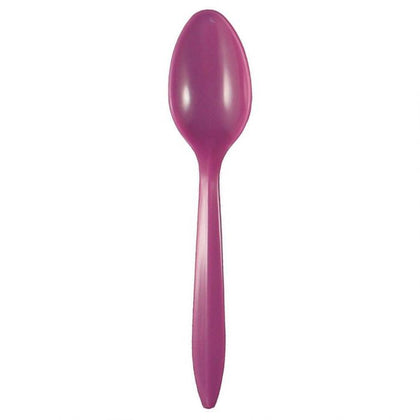 Medium Weight 3G PP Plastic Dessert Spoon- Purple (1000/case) - CarryOut Supplies