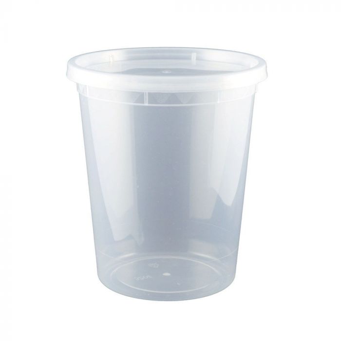 32 oz Translucent Plastic Round Deli Container w/ Lid Combo (240/case) - Carryout Supplies