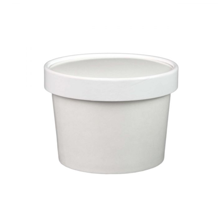 8oz White Paper Ice Cream Container w/Paper Lid (vented) Combo- 250/case (Copy) - Carryout Supplies