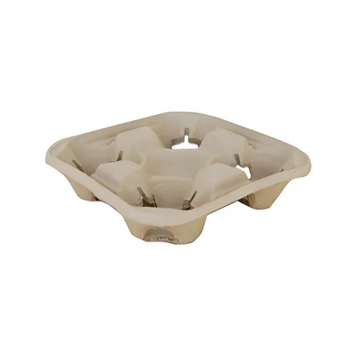 4-Cup Paper Molded Fiber Carrier Tray - (75 per case) - Carryout Supplies