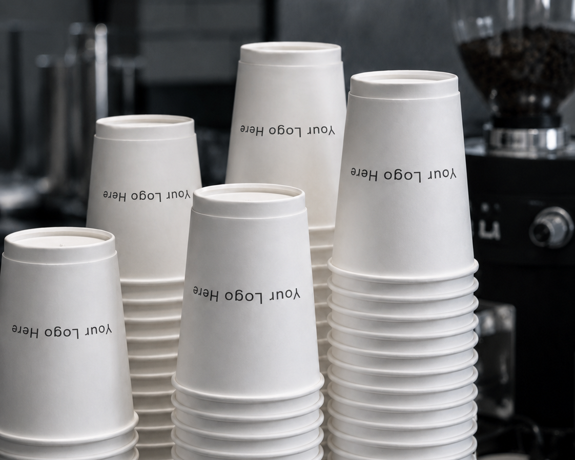 Custom Printed – Double Wall Paper Hot Cup (White) – 90MM / 12 OZ - Carryout Supplies