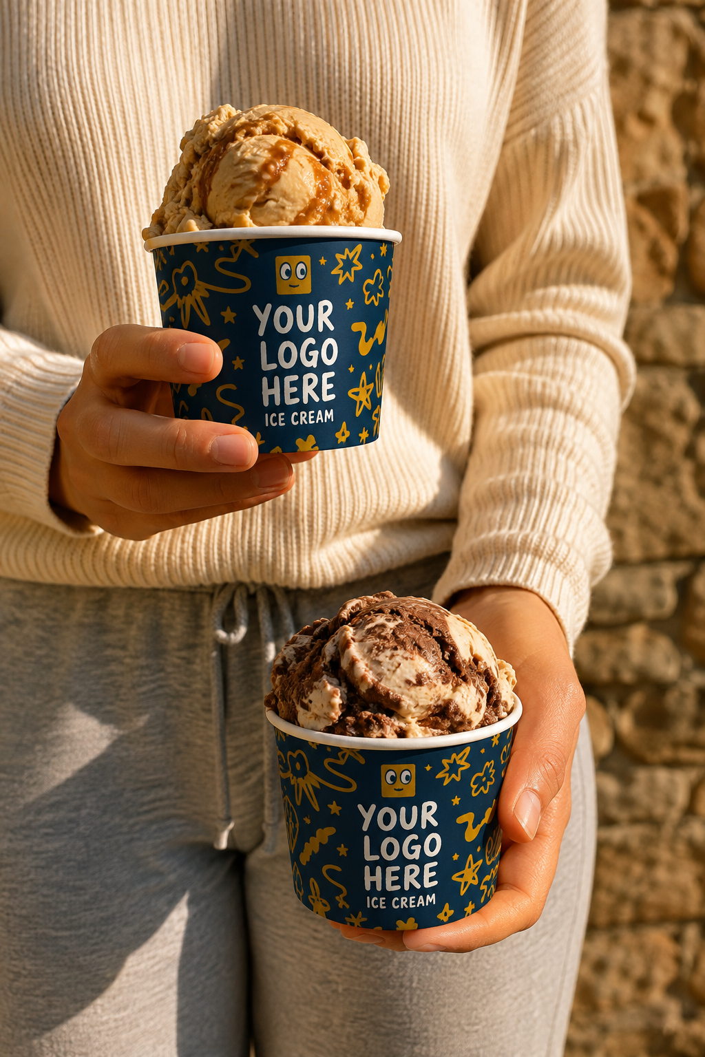 Custom Printed – Double-Poly lined Paper Frozen Yogurt/Soup Cup (White) – 142MM / 32 OZ - Carryout Supplies