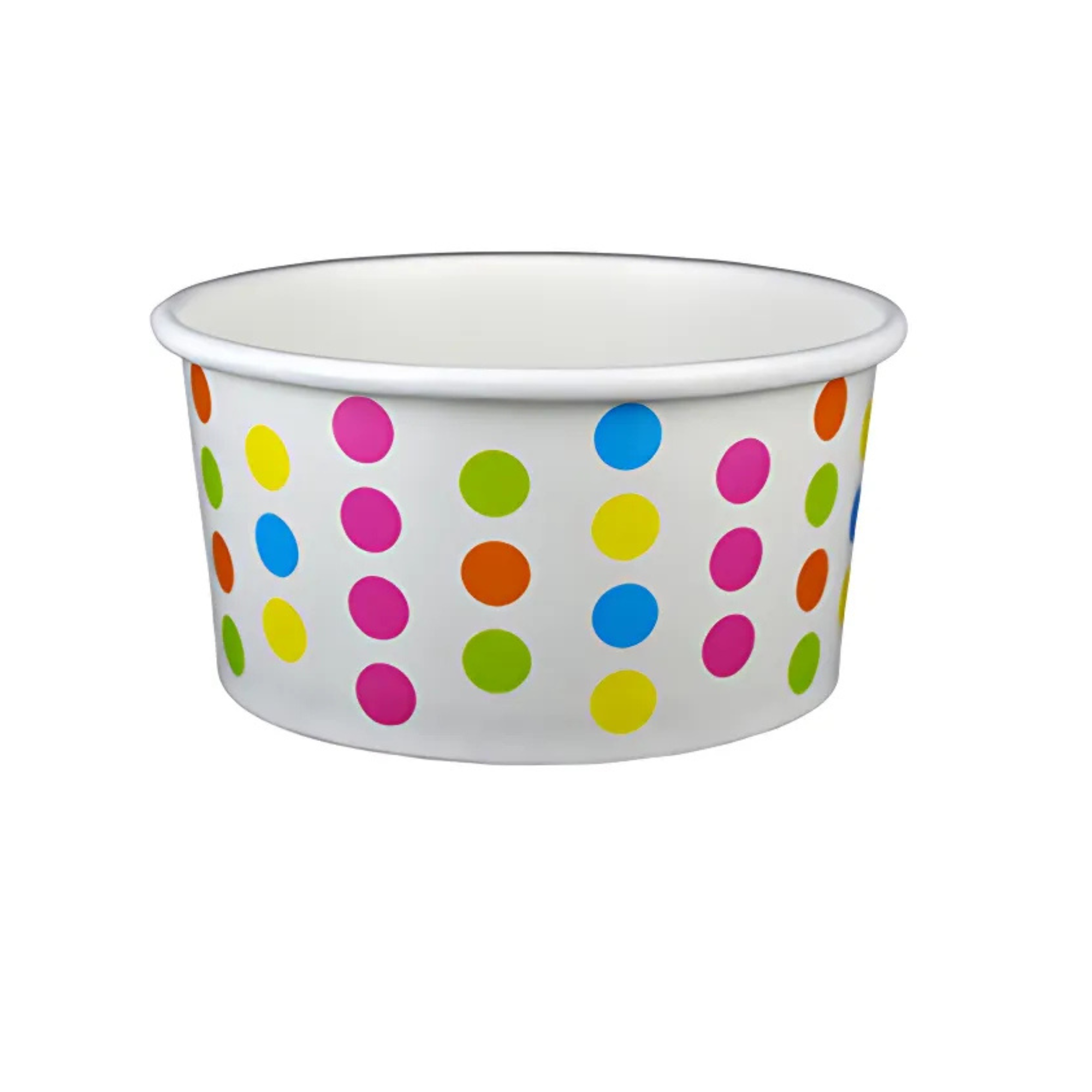 6oz Paper Yogurt Cups - Polka Dot Rainbow - (1000 per case) - Carryout Supplies