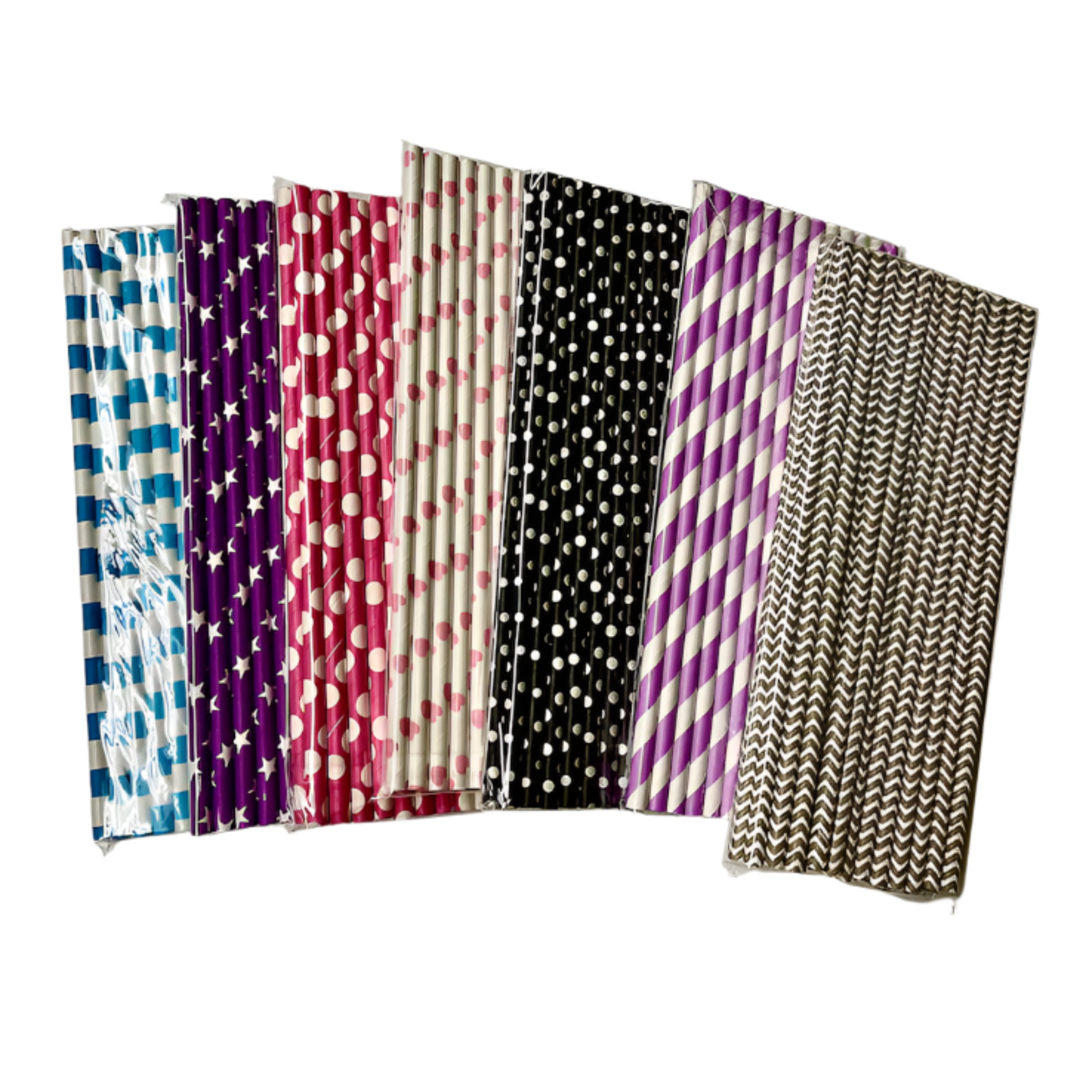 7.5" (6mm) Assorted Color Style Paper Straw 1250pcs per case (25pcs per bag, 50 bags per case) - Carryout Supplies