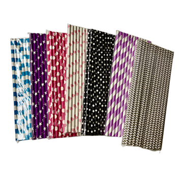 7.5" (6mm) Assorted Color Style Paper Straw 1250pcs per case (25pcs per bag, 50 bags per case) - Carryout Supplies