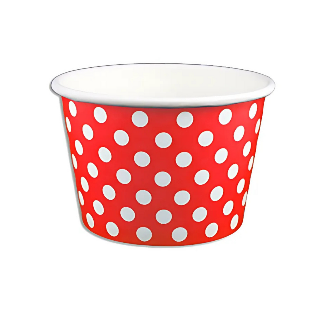 8oz Paper Yogurt Cups - Polka Dot Red - (1000 per case) - 95MM - Carryout Supplies
