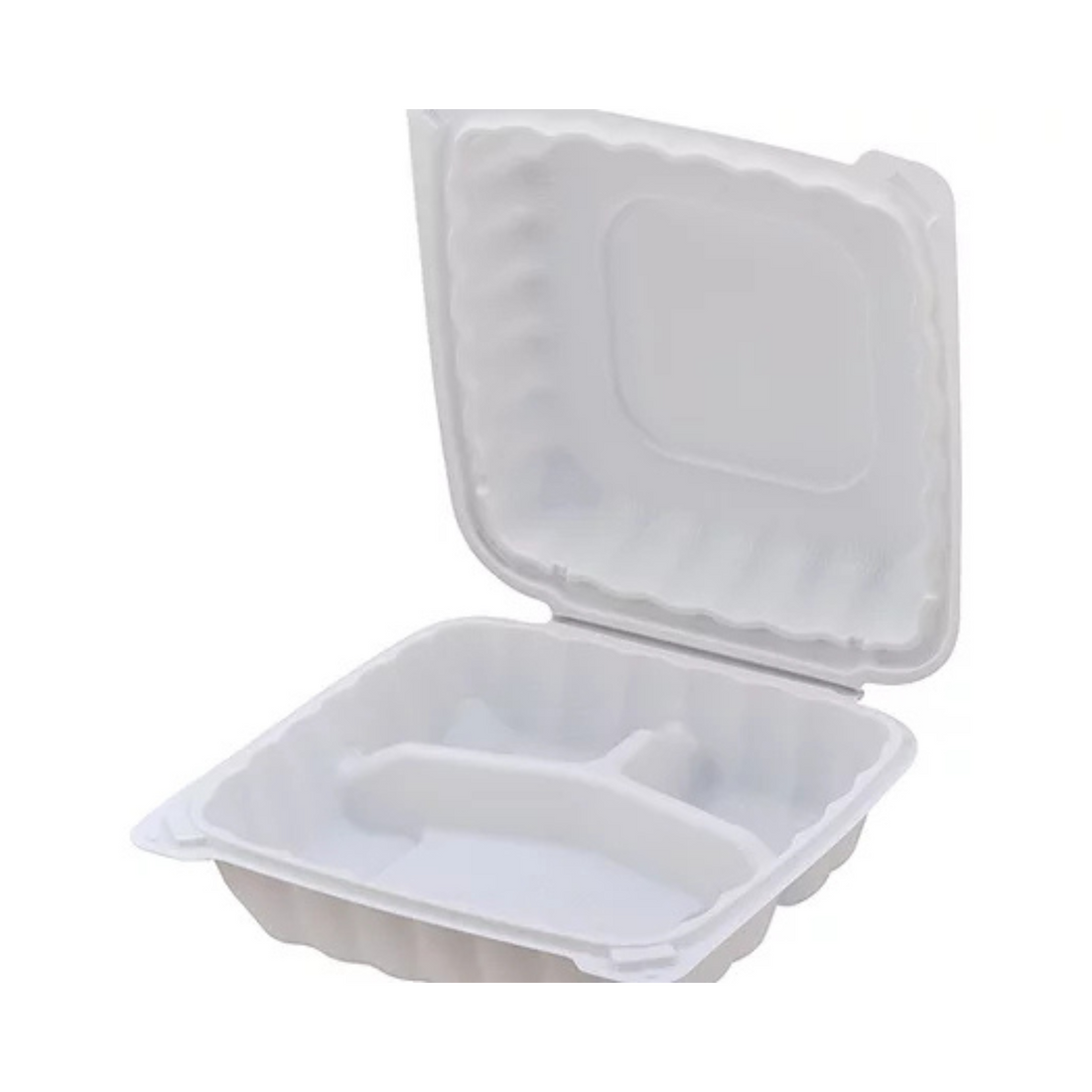 9" Hinged Lid To-Go Container (3 Compartment) - White - LC93 (120 per case) - Carryout Supplies