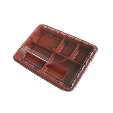 Disposable PP Plastic Lunch Box Tray With Lid - Red/Black - K868 (400 per case) - Carryout Supplies