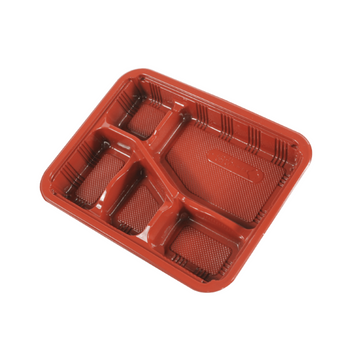 Disposable PP Plastic Lunch Box Tray With Lid - Red/Black - K036 (200 per case) - Carryout Supplies