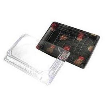 Disposable PS Plastic Sushi Flower Tray With Lid - Black - KST020 (400 per case) - Carryout Supplies