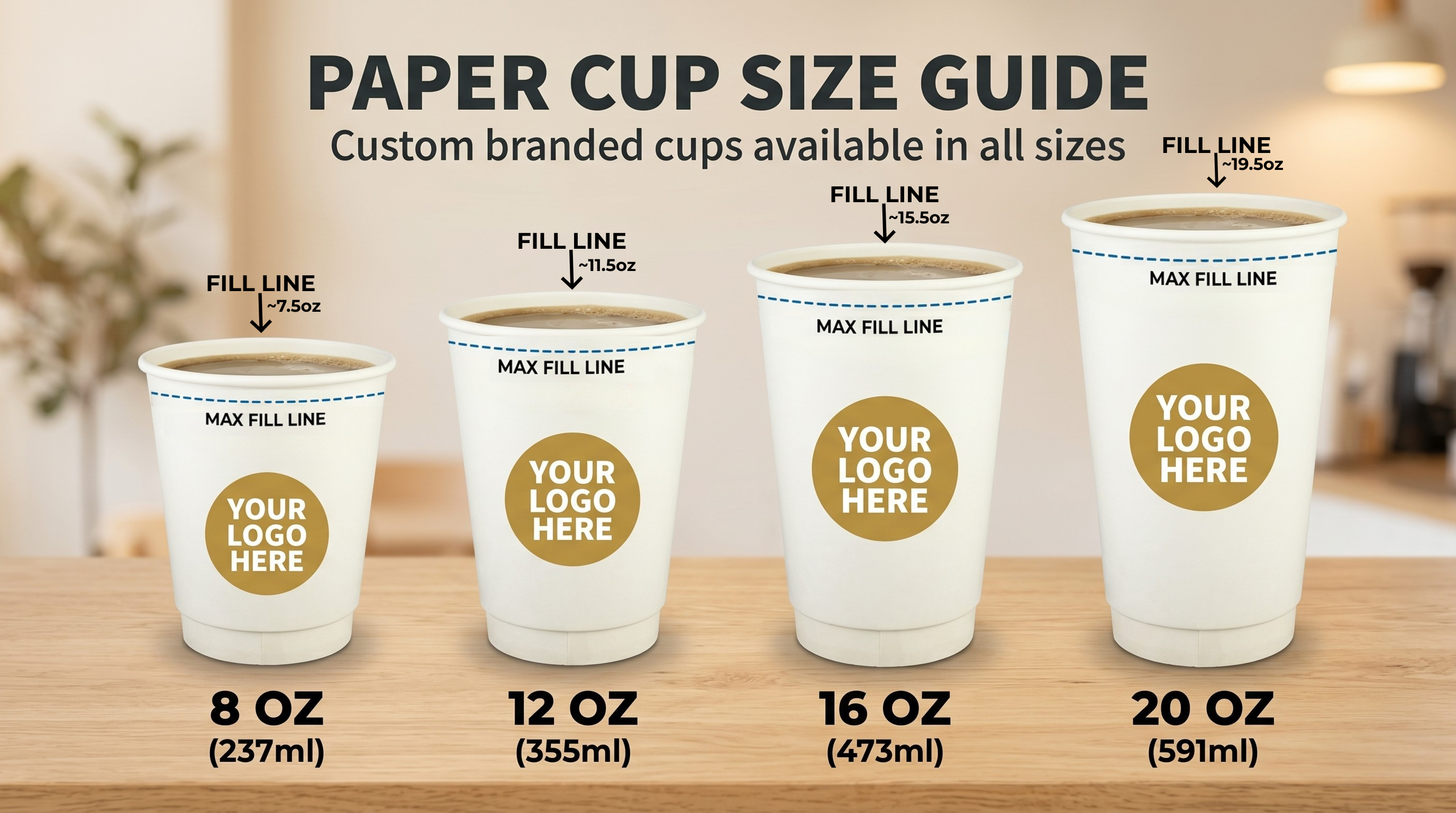 Custom Printed – Double Wall Paper Hot Cup (White) – 90MM / 12 OZ - Carryout Supplies