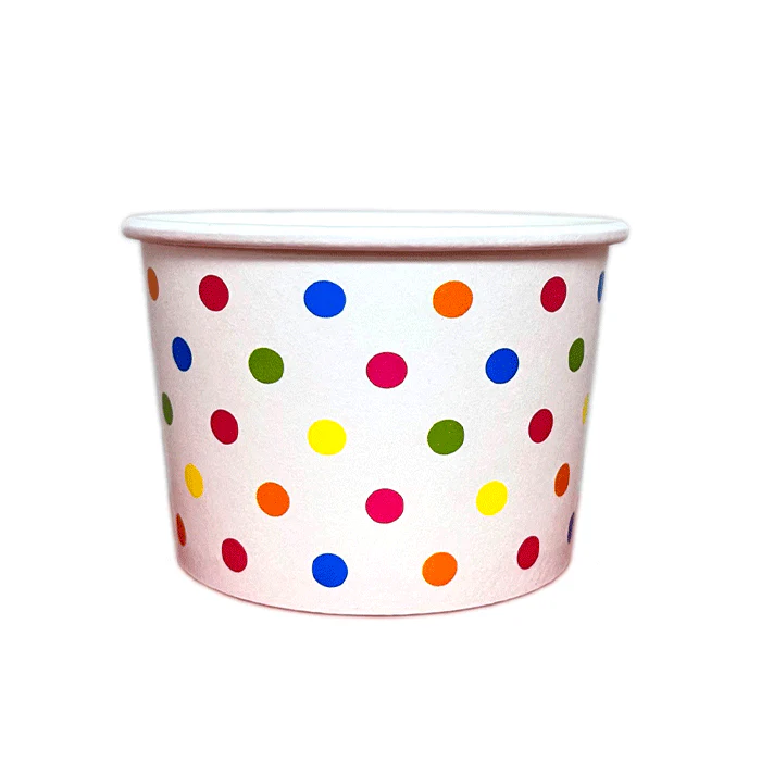 4oz Paper Ice Cream Cup - Rainbow Polka Dot (1000 per case) - CarryOut Supplies