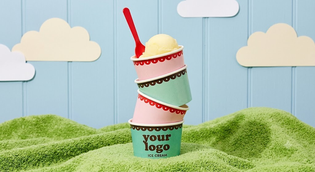 Custom Printed – Double-Poly lined Paper Frozen Yogurt/Soup Cup (White) – 142MM / 32 OZ - Carryout Supplies