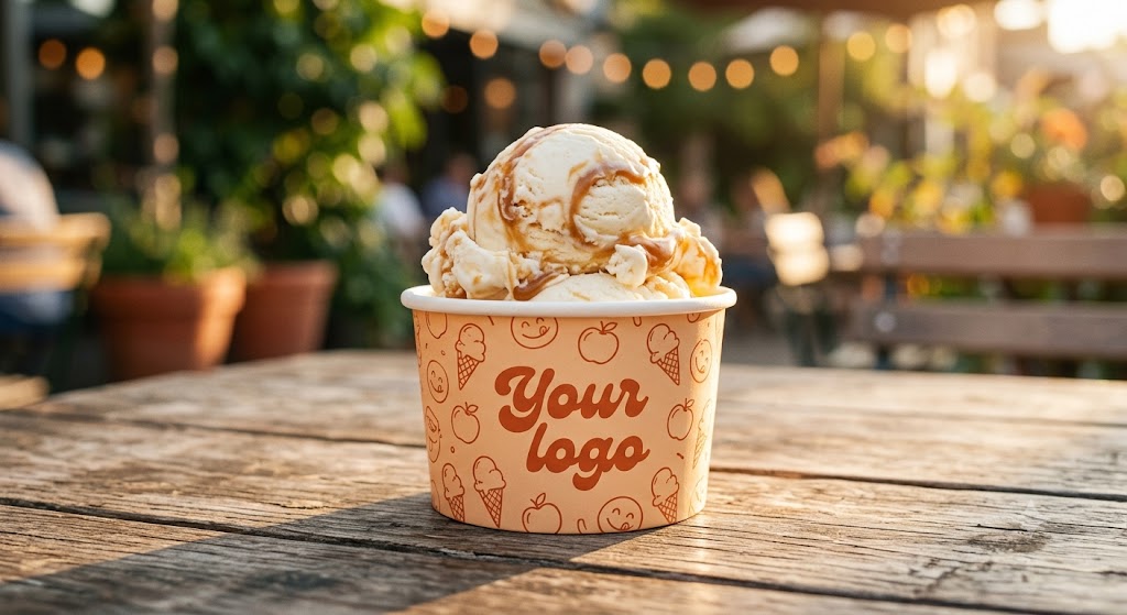 Custom Printed – Double-Poly lined Paper Frozen Yogurt/Soup Cup (White) – 142MM / 32 OZ - Carryout Supplies