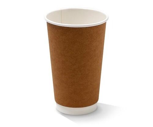 Double Wall Paper Hot Drink Cup 16 oz 90 MM- Brown (500/case)