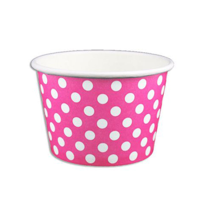 Yogurt/Soup Cup 08 oz- Polka Dot Pink (1000/case) - CarryOut Supplies