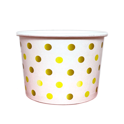 Frozen Yogurt/Soup Cup 08 oz- Gold Polka Dot (1000/case) - 90MM - CarryOut Supplies