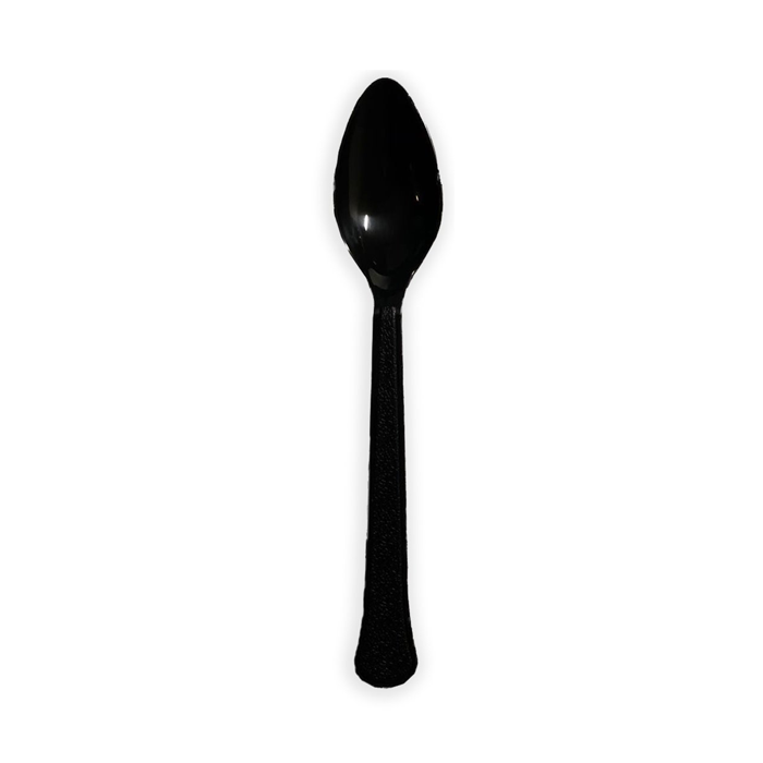 Medium Weight 3G PP Plastic Dessert Spoon- Black (1000/case) - CarryOut Supplies