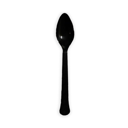 Medium Weight 3G PP Plastic Dessert Spoon- Black (1000/case) - CarryOut Supplies